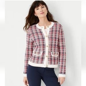Ann Taylor Tweed Sweater Jacket Sz Large